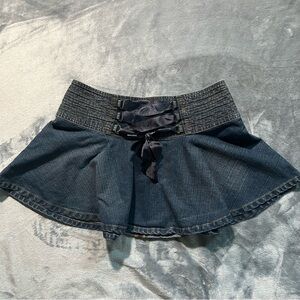 Denim Mini Skirt with Ribbon Detail